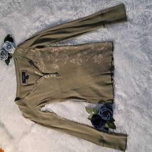 American Eagle Green Long Sleeve Thermal Top Size Medium